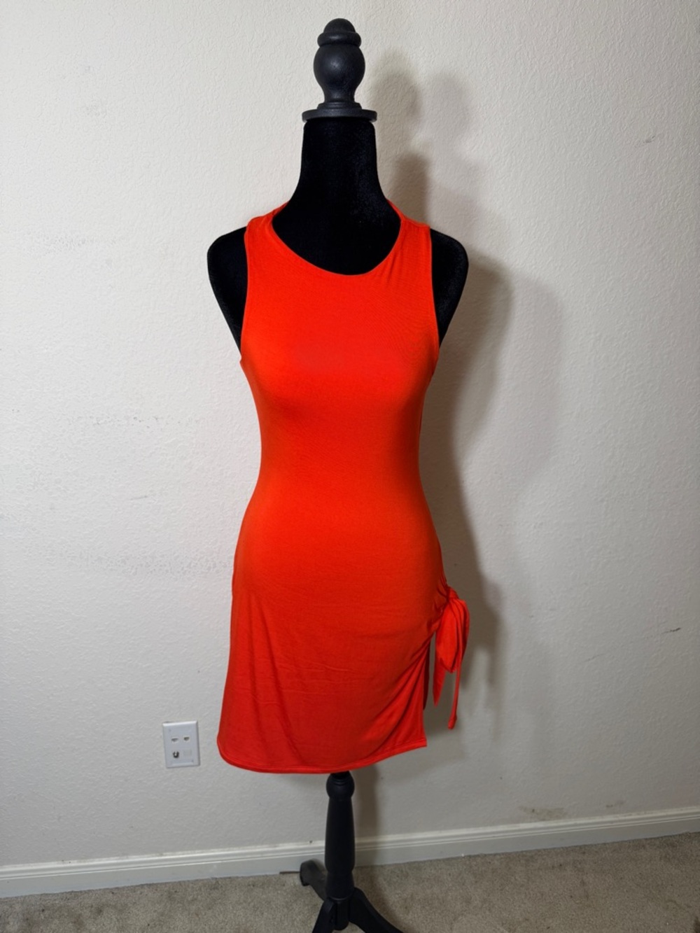 Naked Wardrobe Red Orange Side Tie Bodycon Dress Sz M Sleeveless Mini Stretch